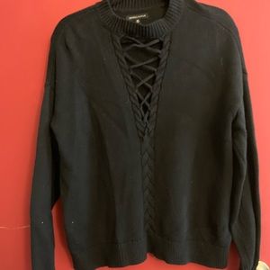 Kendal and Kylie Cable Knit Lace Black Sweater